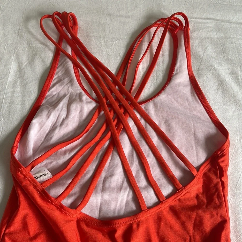 Glamorous bright orange one piece bathing suit